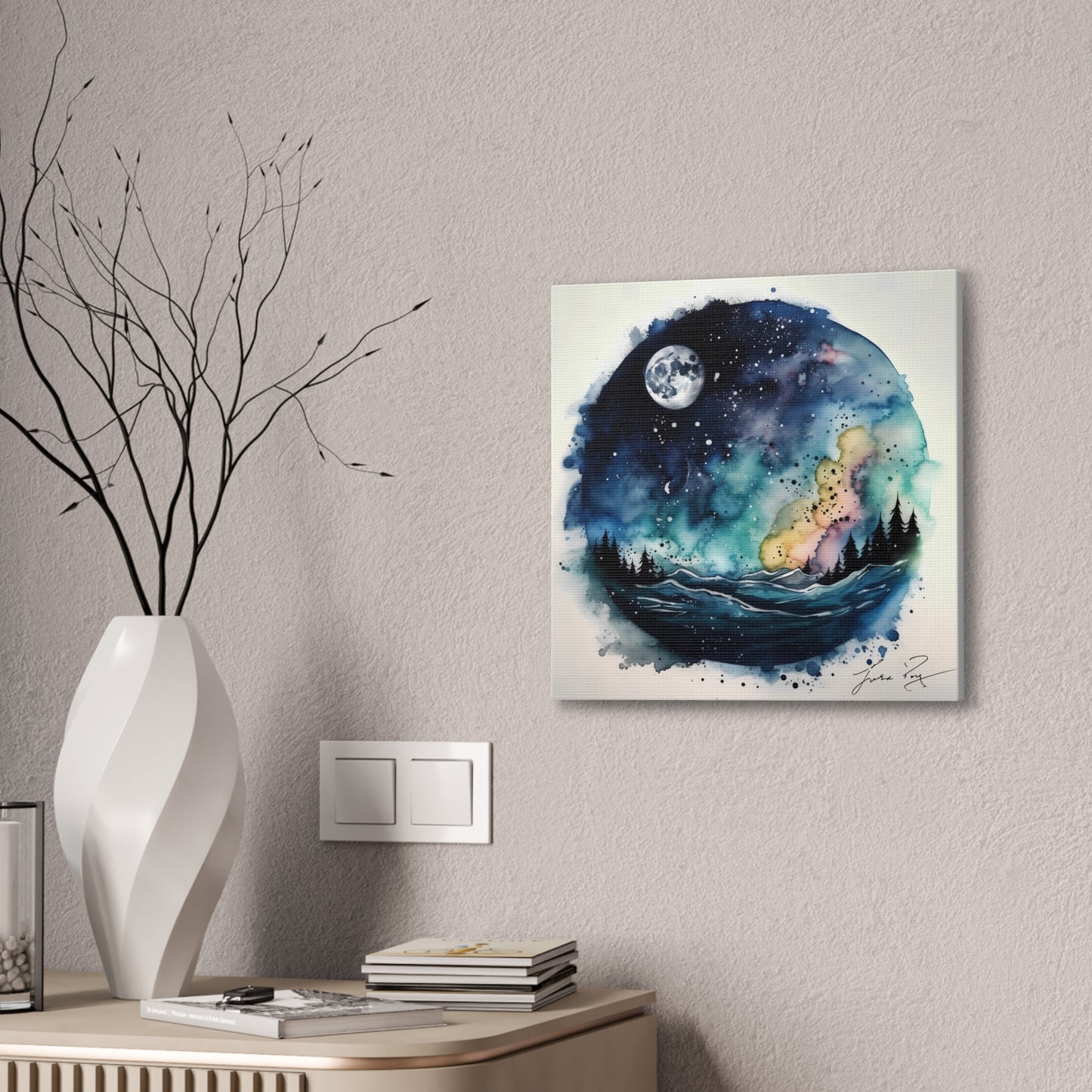 Galaxy scenery in Water Color Style Canvas Printed