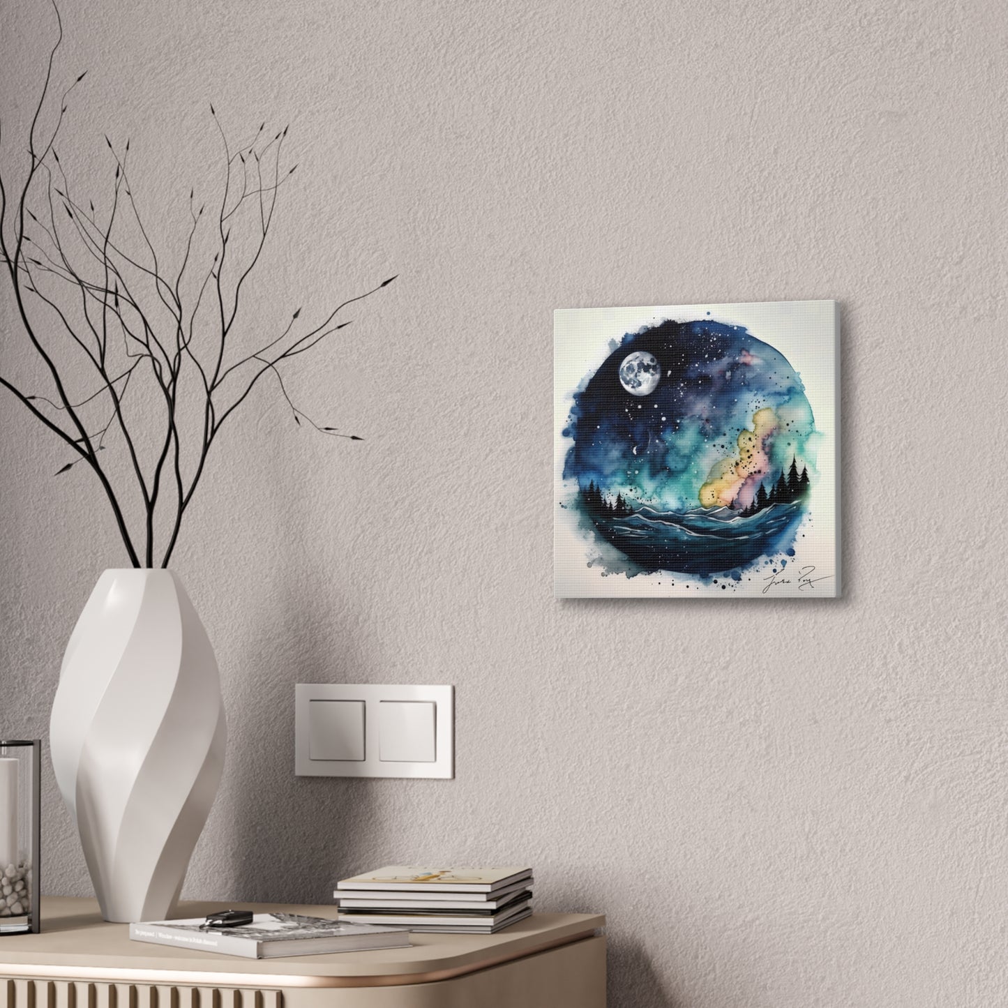 Galaxy scenery in Water Color Style Canvas Printed