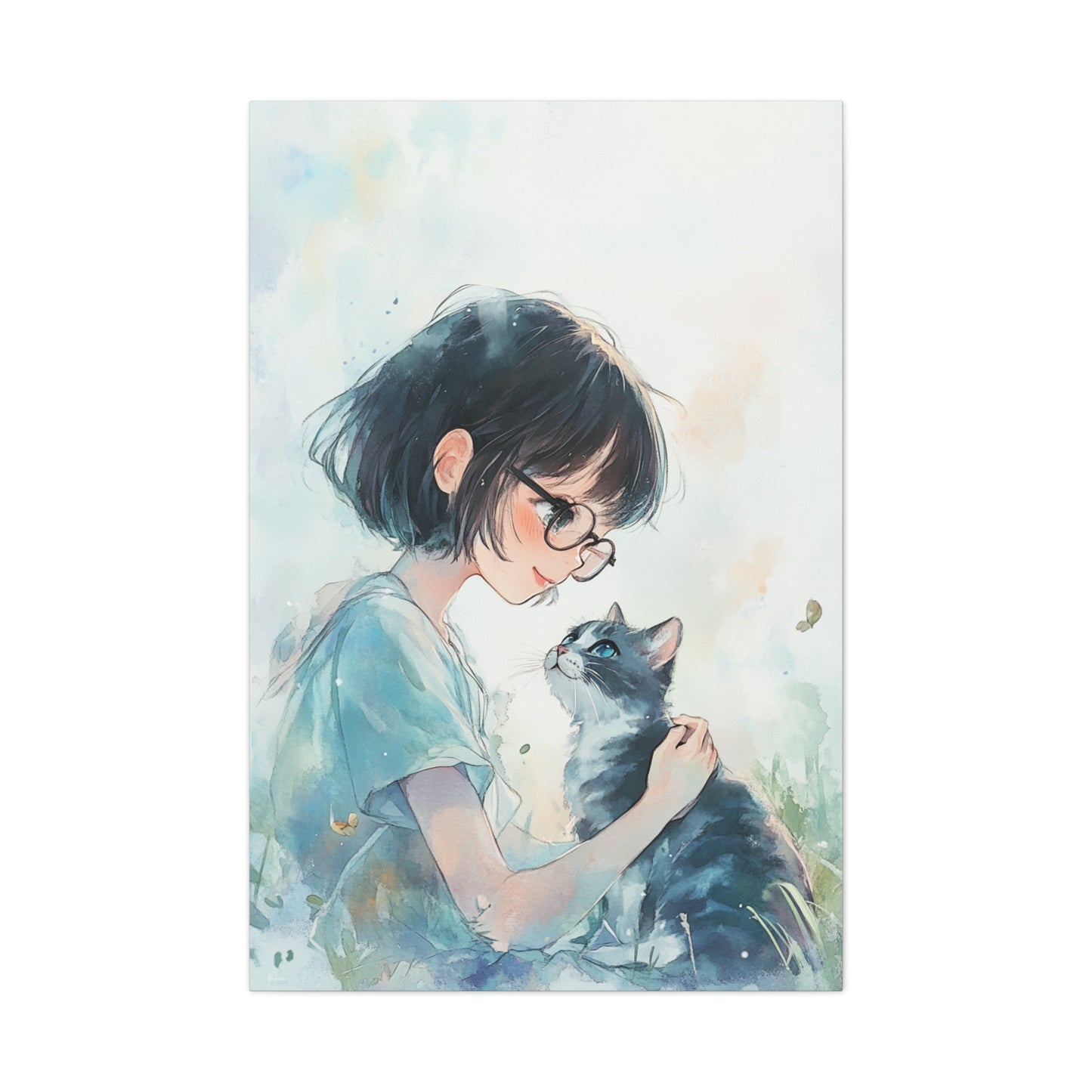 Whimsical Cat & Girl Matte Canvas Print