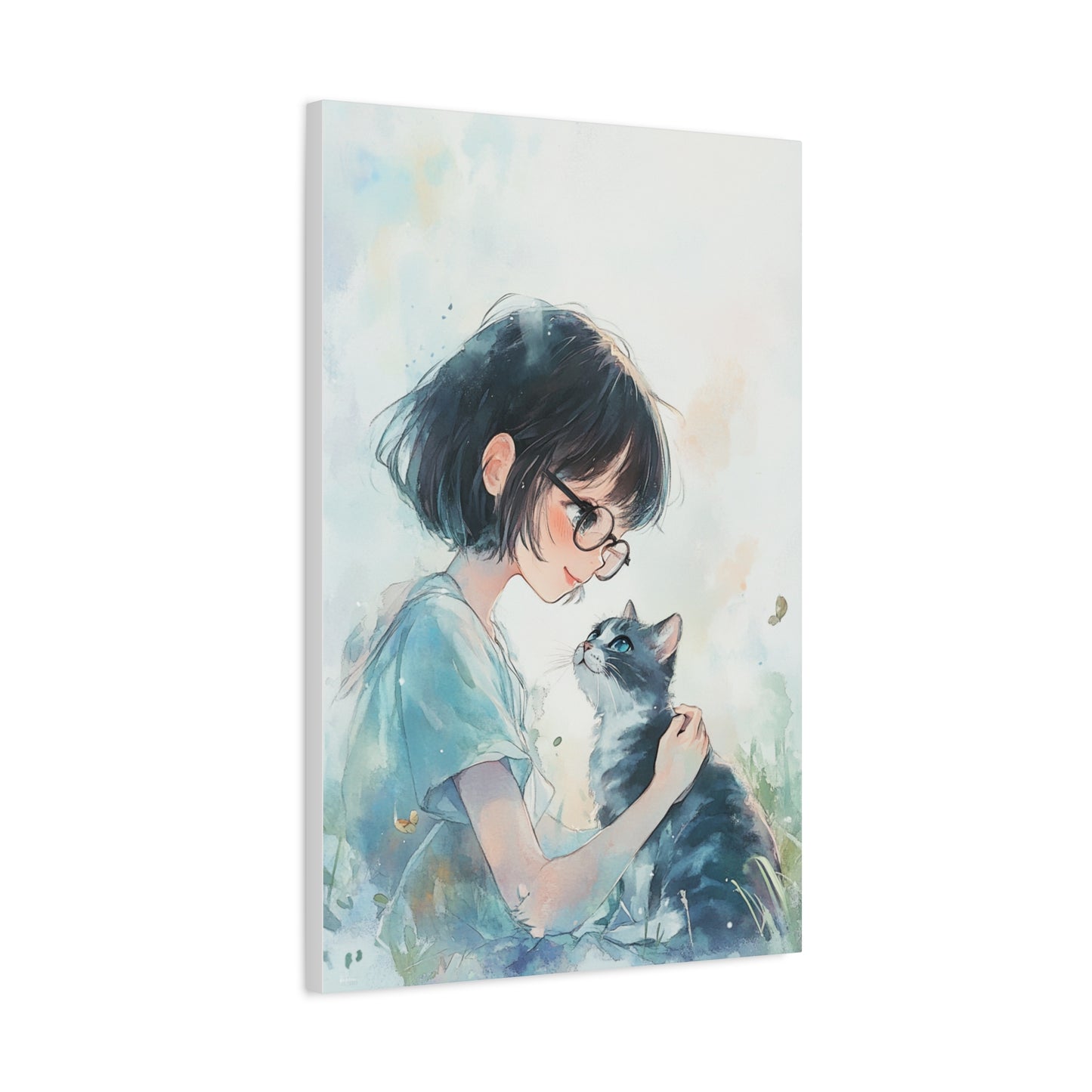 Whimsical Cat & Girl Matte Canvas Print