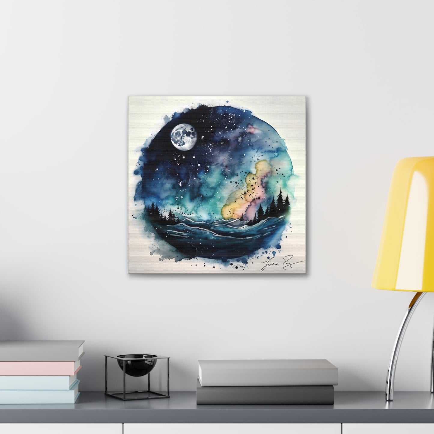 Galaxy scenery in Water Color Style Canvas Printed