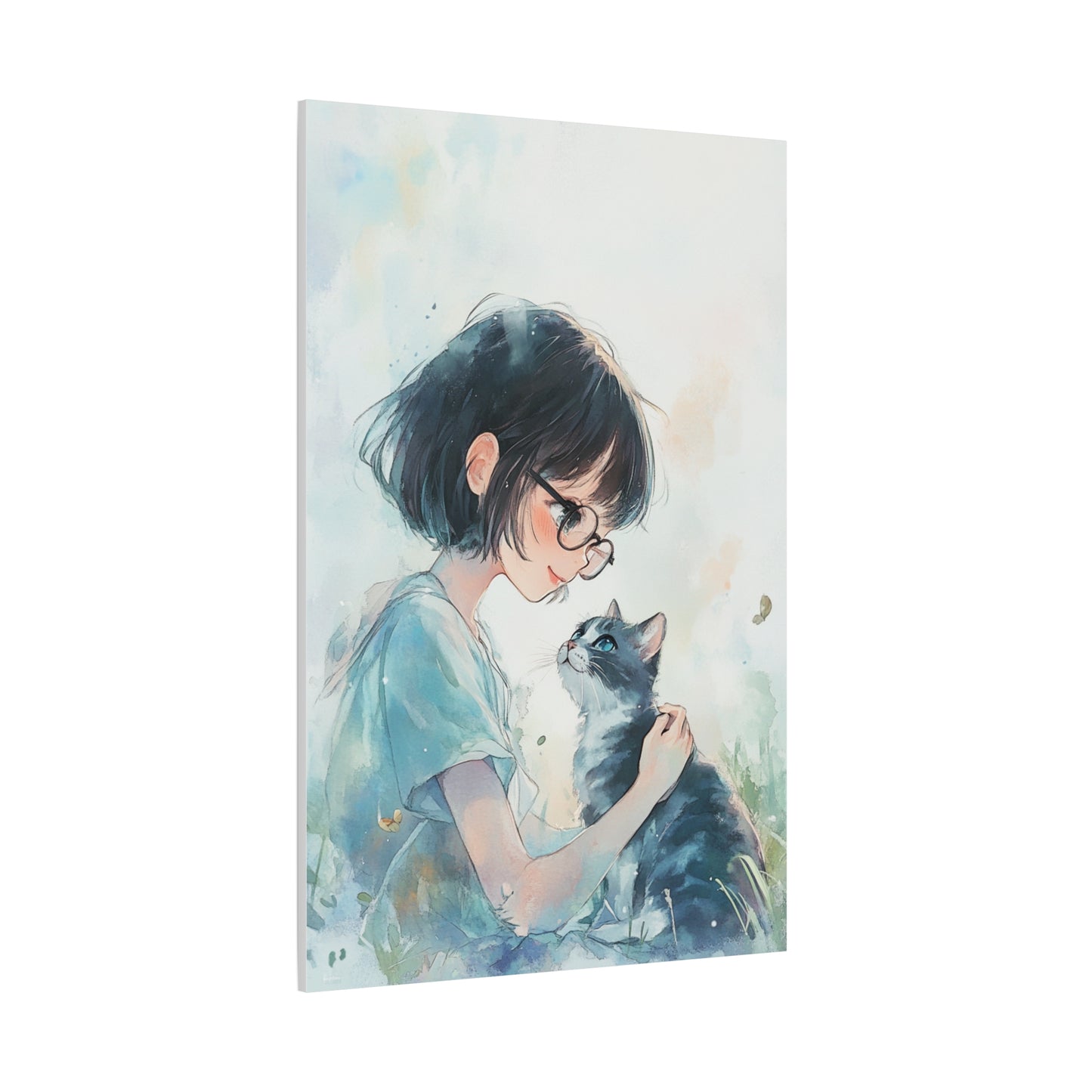 Whimsical Cat & Girl Matte Canvas Print