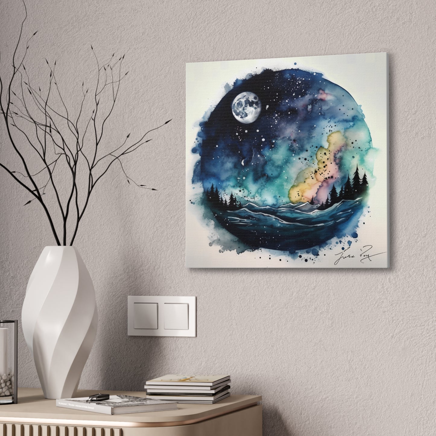 Galaxy scenery in Water Color Style Canvas Printed