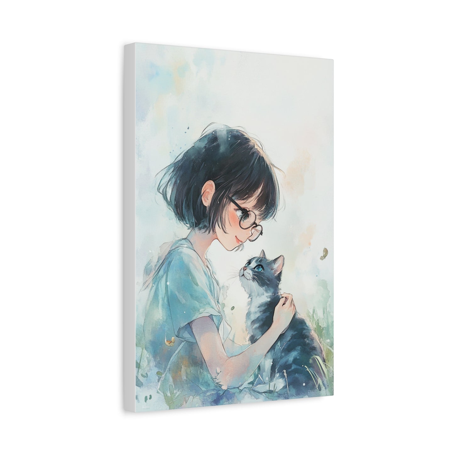 Whimsical Cat & Girl Matte Canvas Print