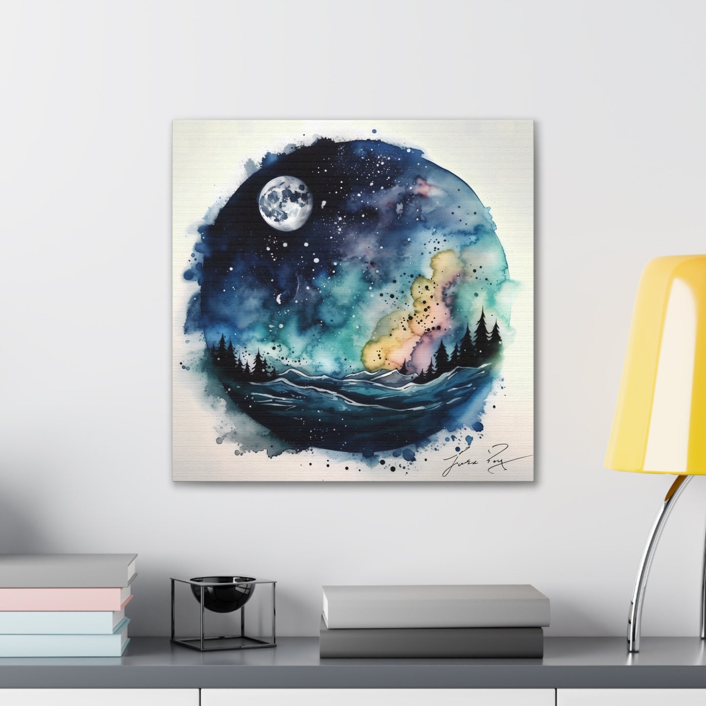 Galaxy scenery in Water Color Style Canvas Printed
