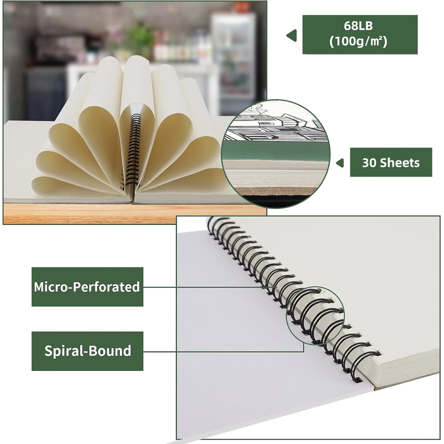 2 pcs/30 Sheet Thickened Spiral Sketchbook - Premium Quality Paper for Vibrant Colors & Smooth Drawing - For Art Students