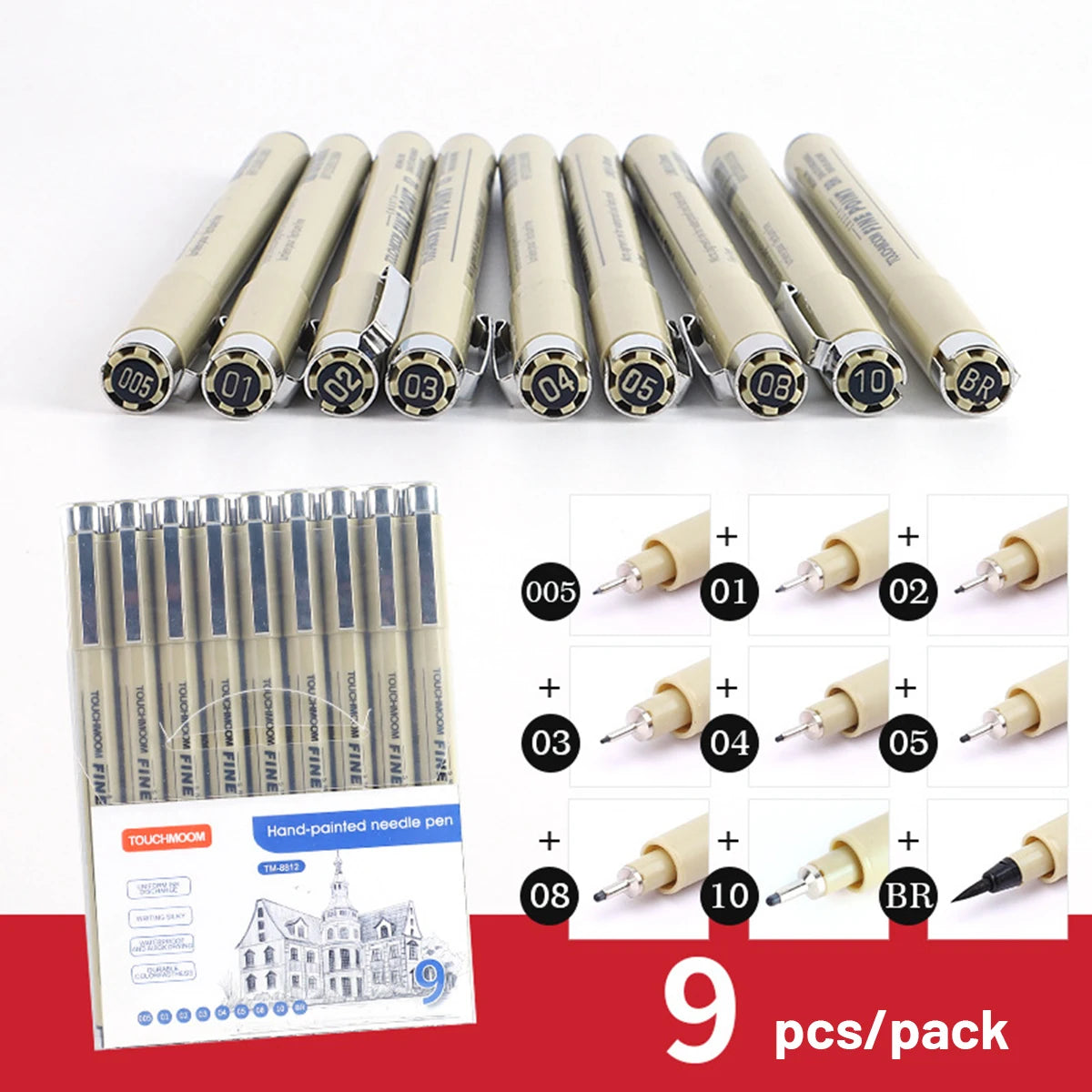 6-12Pcs/Set Hook Needle Pen Hand-painted Fineliner