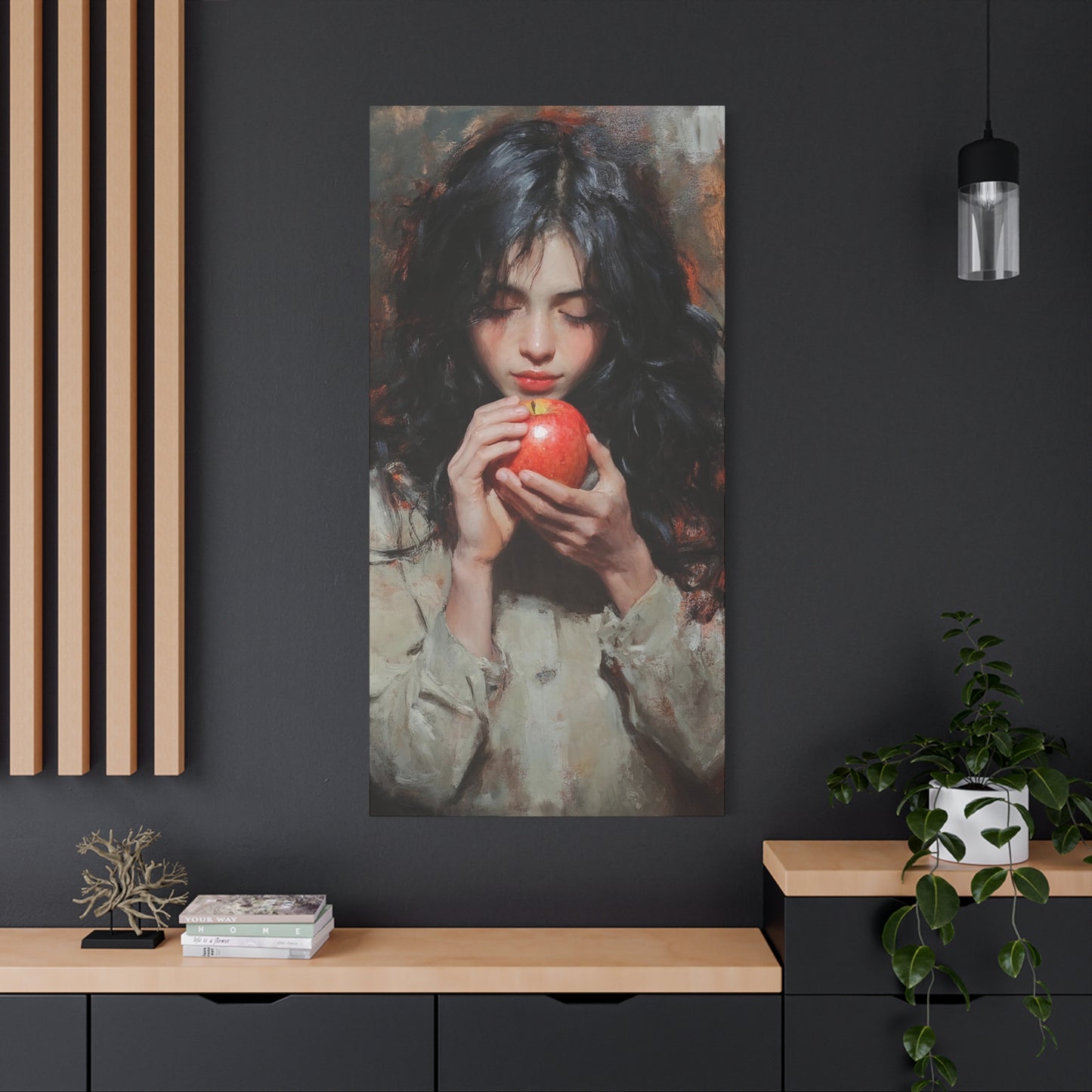 Canvas Art, Girl Holding Apple for World Peace, Stretched Matte Print, Original Art by flipmoment, Wall Decor, Home Decor,