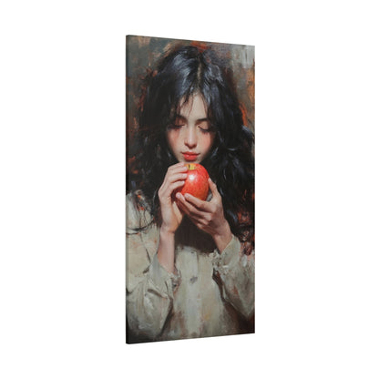 Canvas Art, Girl Holding Apple for World Peace, Stretched Matte Print, Original Art by flipmoment, Wall Decor, Home Decor,
