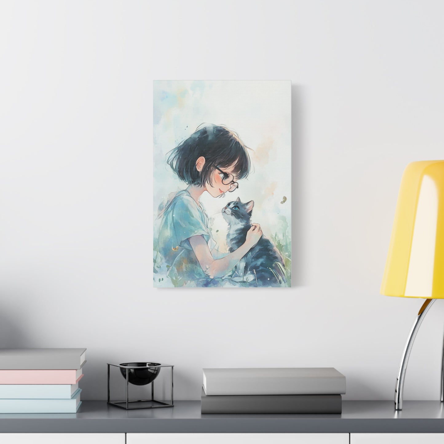 Whimsical Cat & Girl Matte Canvas Print