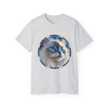 Blue-Eyed Cat Unisex Ultra Cotton Tee, Cat Lover's Shirt, Pet Owner Gift, Cute Animal Tee, Cat-themed Apparel