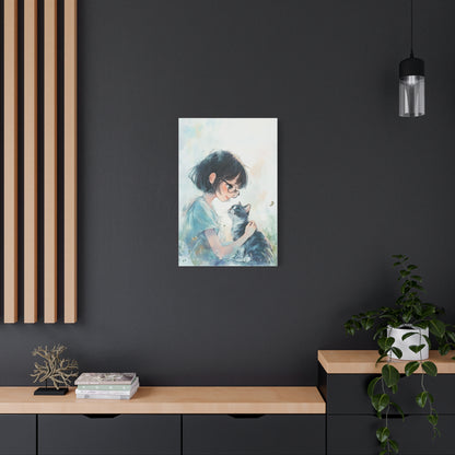 Whimsical Cat & Girl Matte Canvas Print