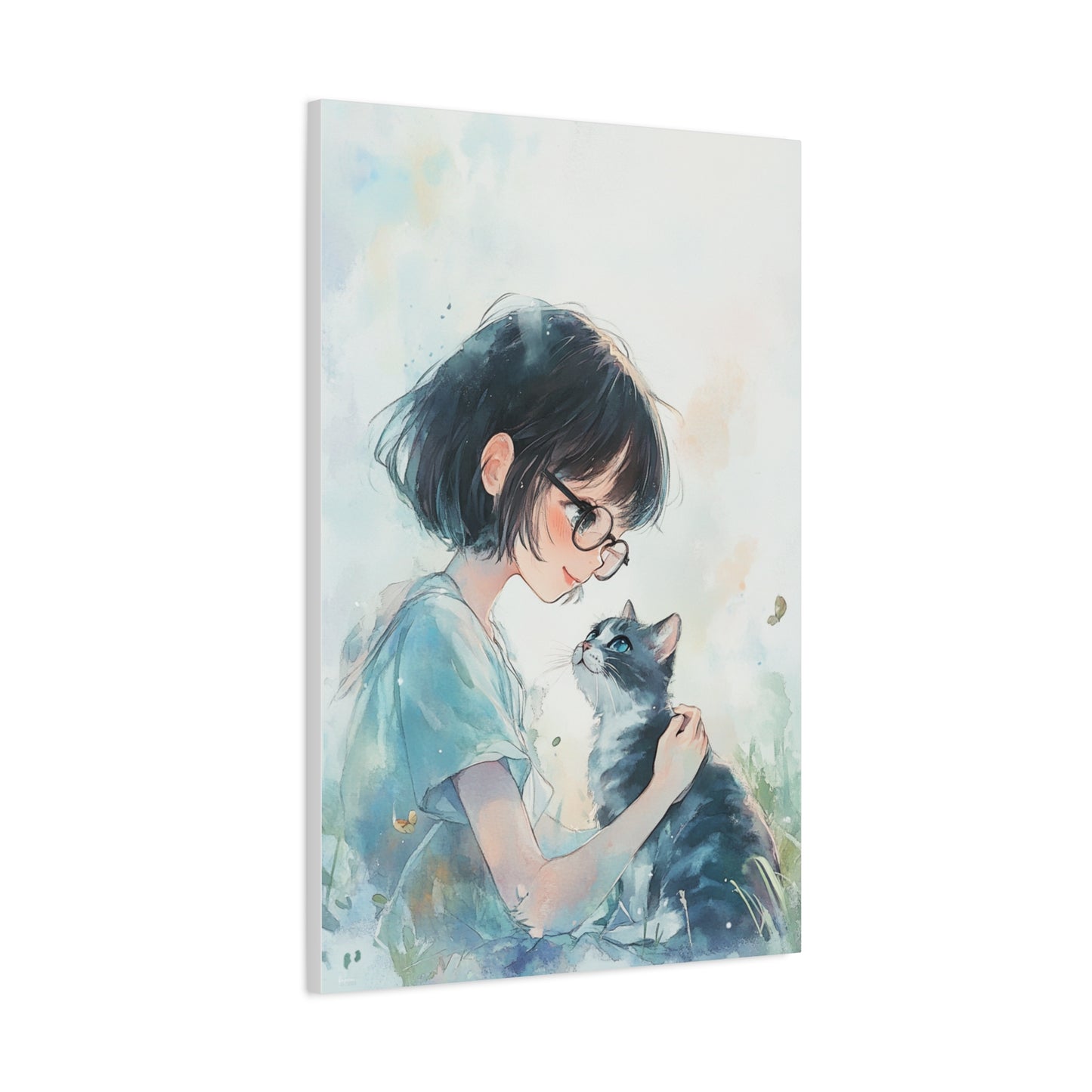 Whimsical Cat & Girl Matte Canvas Print