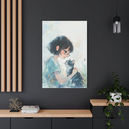 Whimsical Cat & Girl Matte Canvas Print