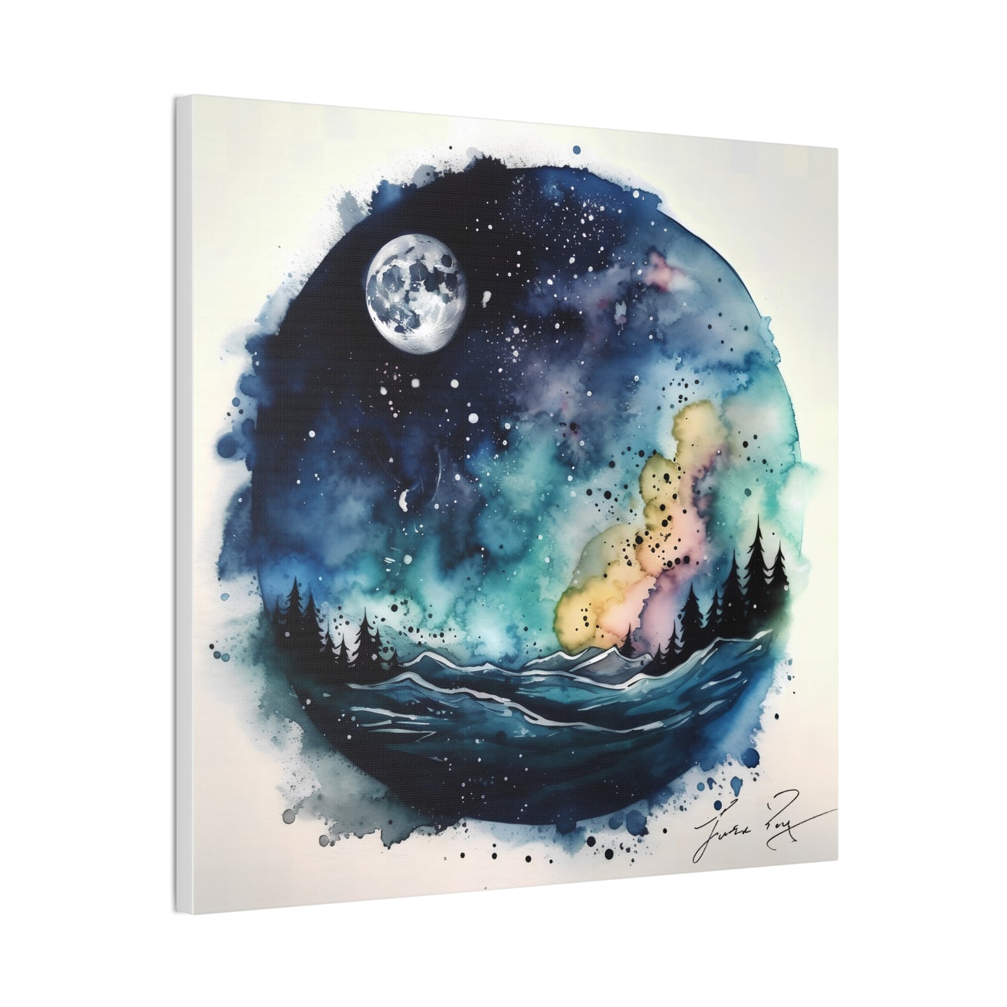 Galaxy scenery in Water Color Style Canvas Printed