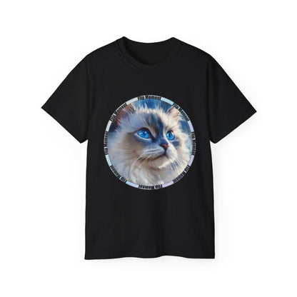 Blue-Eyed Cat Unisex Ultra Cotton Tee, Cat Lover's Shirt, Pet Owner Gift, Cute Animal Tee, Cat-themed Apparel
