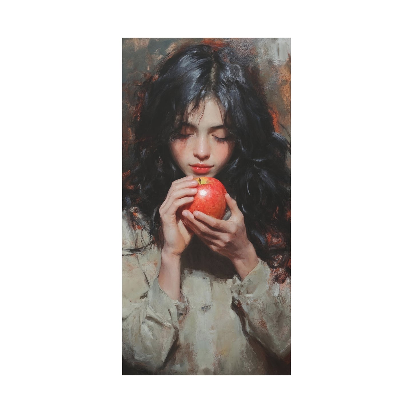 Canvas Art, Girl Holding Apple for World Peace, Stretched Matte Print, Original Art by flipmoment, Wall Decor, Home Decor,