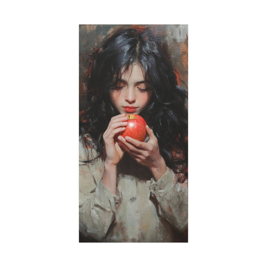 Canvas Art, Girl Holding Apple for World Peace, Stretched Matte Print, Original Art by flipmoment, Wall Decor, Home Decor,
