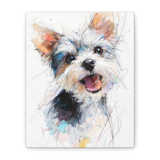 Canvas Print, Yorkshire Terrier Watercolor and Color Pen Art