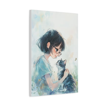 Whimsical Cat & Girl Matte Canvas Print