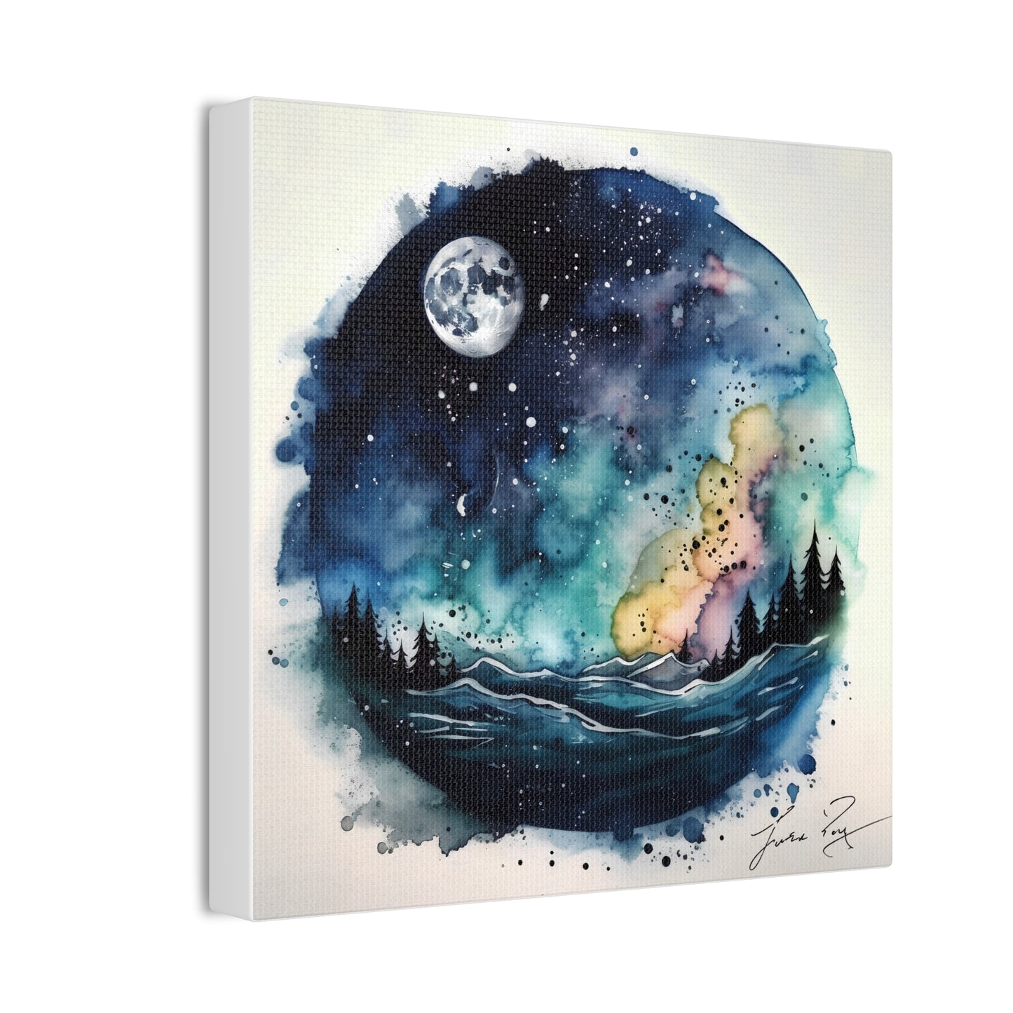Galaxy scenery in Water Color Style Canvas Printed