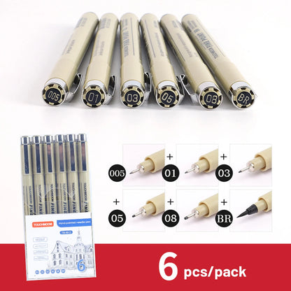 6-12Pcs/Set Hook Needle Pen Hand-painted Fineliner