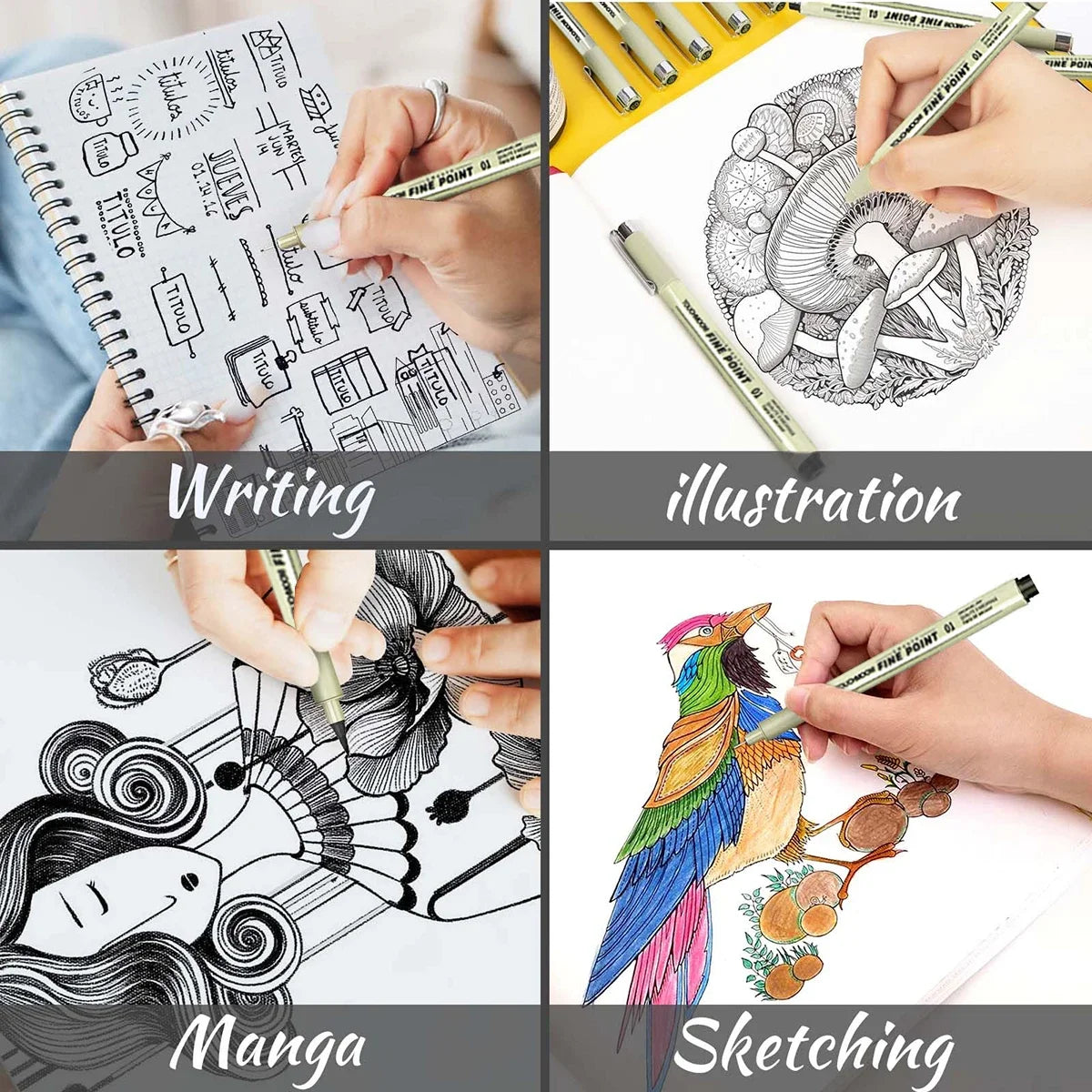 6-12Pcs/Set Hook Needle Pen Hand-painted Fineliner