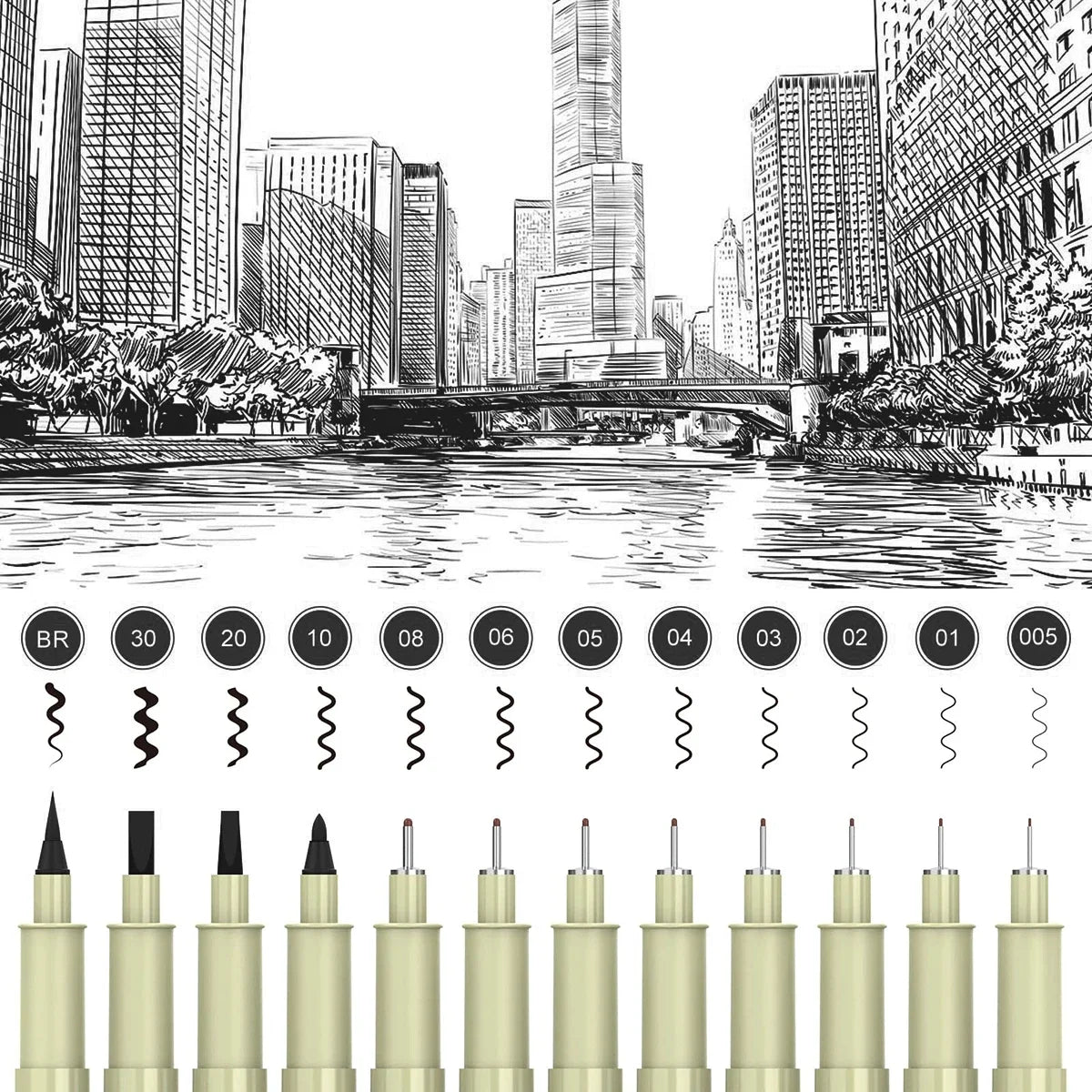 6-12Pcs/Set Hook Needle Pen Hand-painted Fineliner
